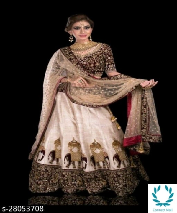 SemiStiched Lehenga Choli - Free Size, Cream, Satain , Dupatta Fabric:Net, Embroidered, Pack of:1